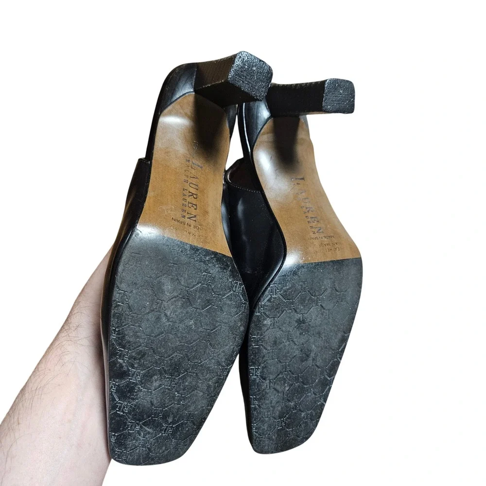 Lauren Ralph Lauren LRL Leather Slingback Square Toe Bow Pumps 7B Heels WT1671